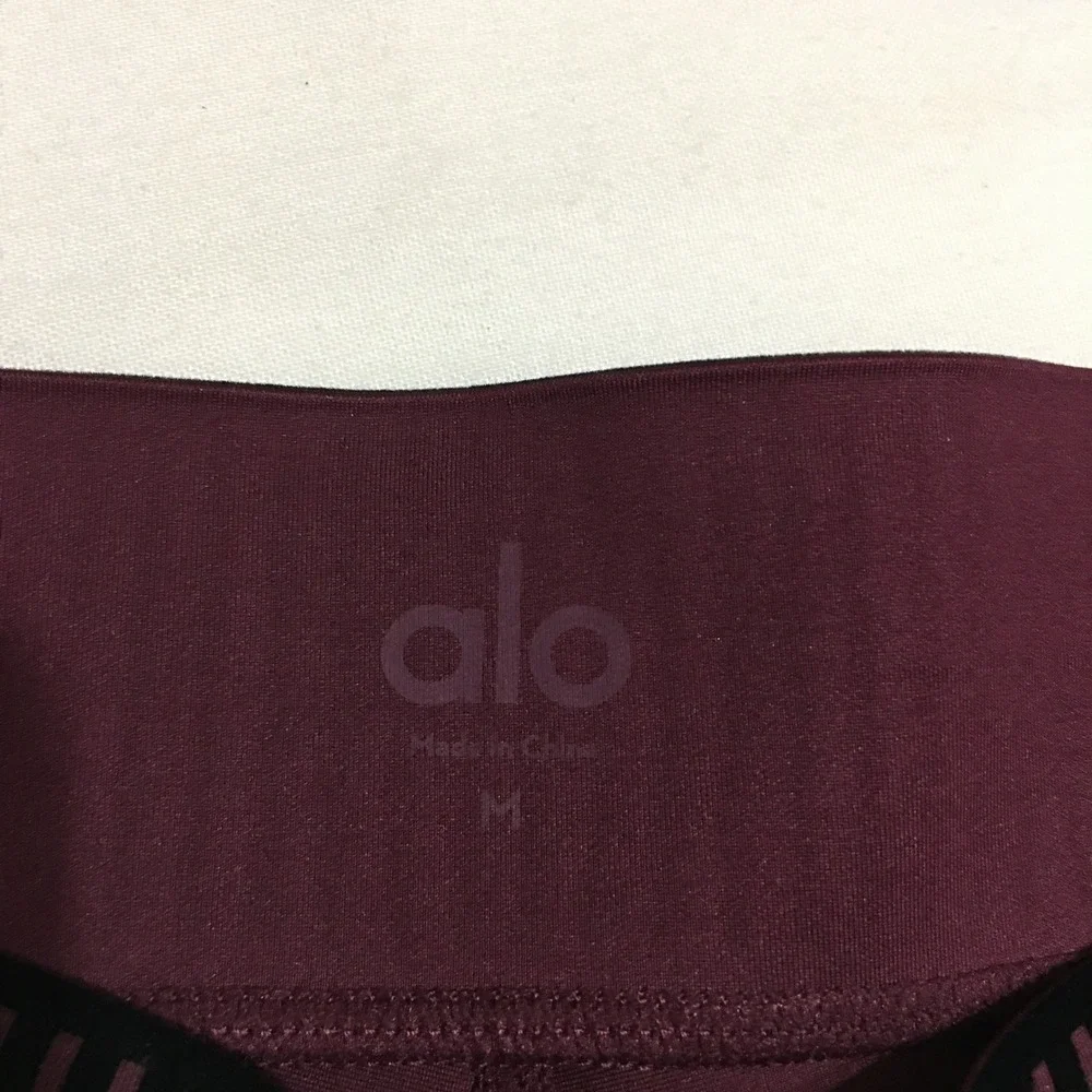 Alo Yoga Leggings Women Medium Burgundy Side Stripe Athletic